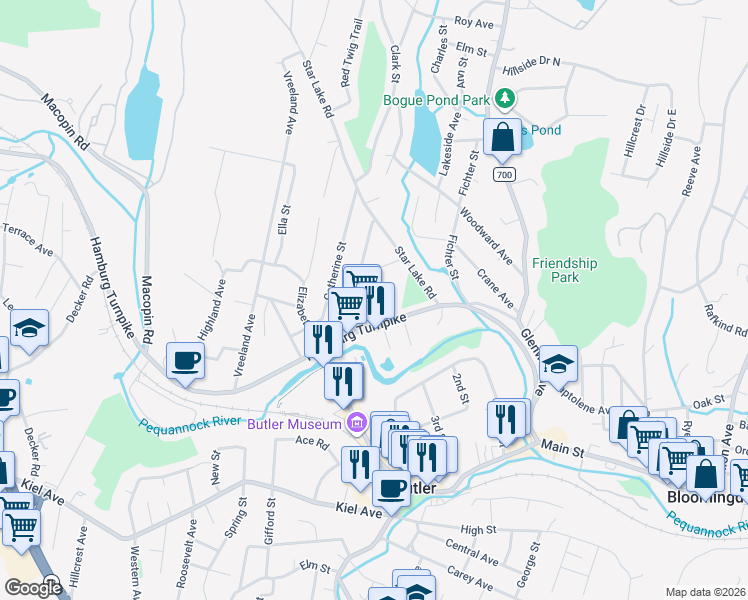 map of restaurants, bars, coffee shops, grocery stores, and more near 126 Hamburg Turnpike in Bloomingdale