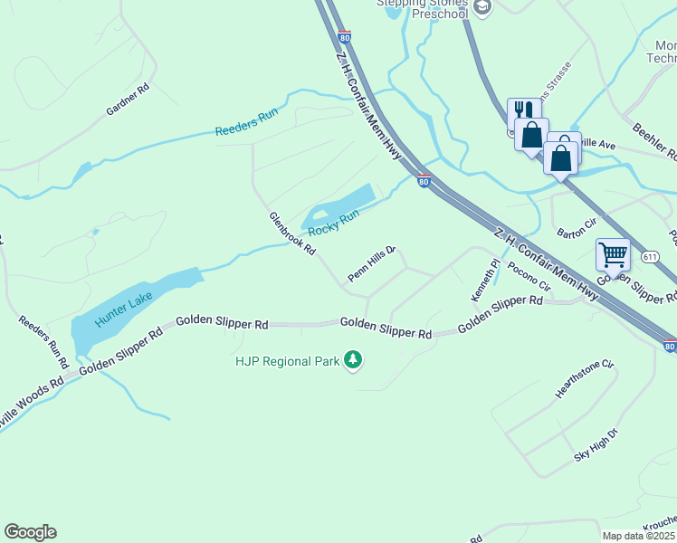 map of restaurants, bars, coffee shops, grocery stores, and more near 1238 Glenbrook Road in Monroe County