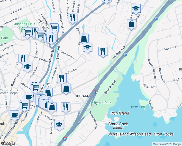 map of restaurants, bars, coffee shops, grocery stores, and more near 66 Ivy Street in Greenwich