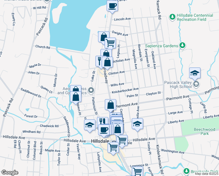 map of restaurants, bars, coffee shops, grocery stores, and more near 262-270 Broadway in Hillsdale