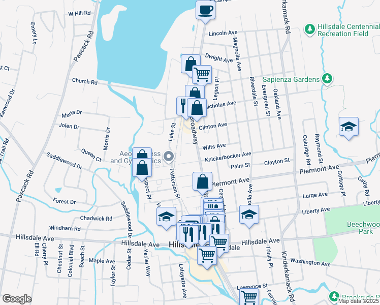 map of restaurants, bars, coffee shops, grocery stores, and more near 31 Colonial Village Drive in Hillsdale