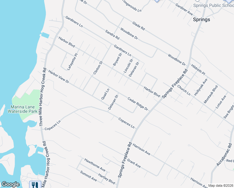 map of restaurants, bars, coffee shops, grocery stores, and more near 18 Delavan Street in East Hampton