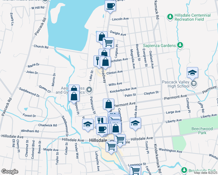 map of restaurants, bars, coffee shops, grocery stores, and more near 262-270 Broadway in Hillsdale