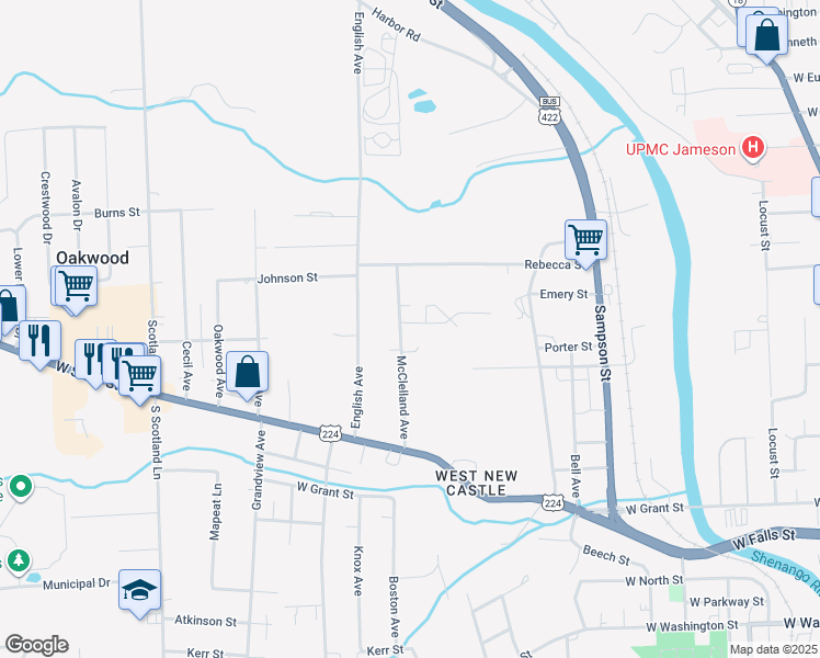 map of restaurants, bars, coffee shops, grocery stores, and more near 3062 McClelland Ave in New Castle