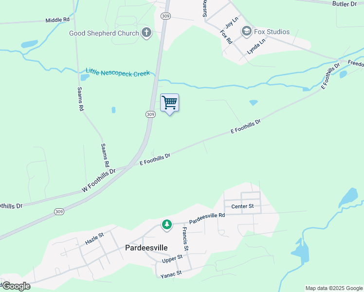 map of restaurants, bars, coffee shops, grocery stores, and more near 50 East Foothills Drive in Drums