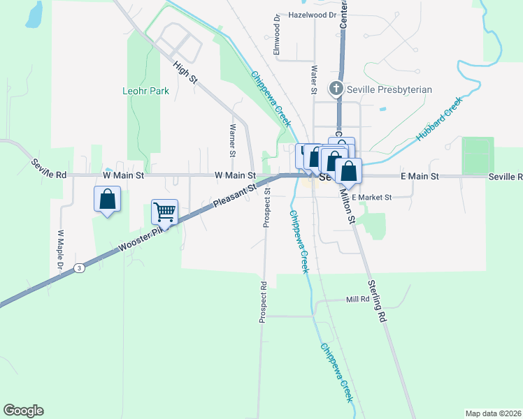 map of restaurants, bars, coffee shops, grocery stores, and more near 14 Prospect Street in Seville