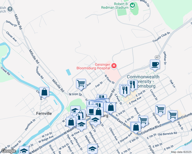 map of restaurants, bars, coffee shops, grocery stores, and more near 309 Glenn Ave in Bloomsburg