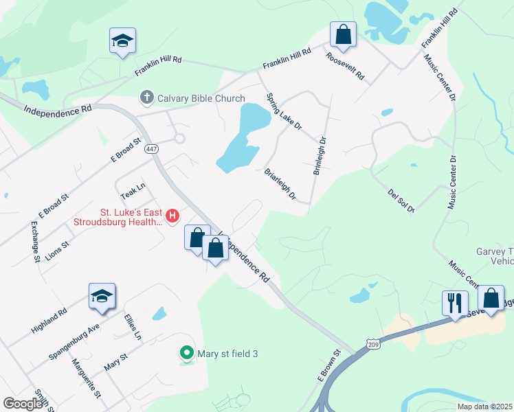 map of restaurants, bars, coffee shops, grocery stores, and more near in Stroudsburg