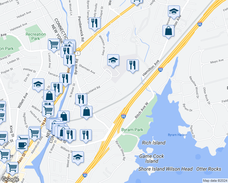 map of restaurants, bars, coffee shops, grocery stores, and more near 37 High Street in Greenwich