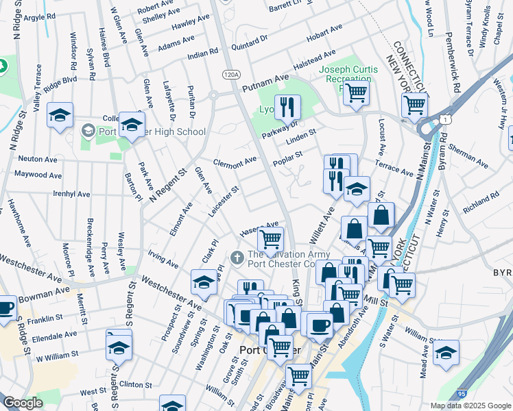 map of restaurants, bars, coffee shops, grocery stores, and more near 29 Summer Street in Port Chester
