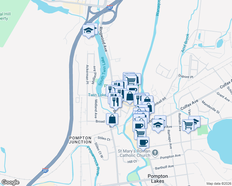 map of restaurants, bars, coffee shops, grocery stores, and more near 331 Ringwood Avenue in Pompton Lakes