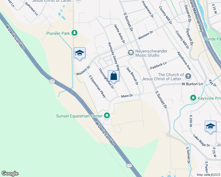map of restaurants, bars, coffee shops, grocery stores, and more near 1578 Thoroughbred Drive in Kaysville