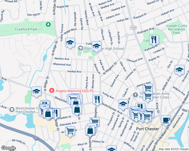 map of restaurants, bars, coffee shops, grocery stores, and more near 95 Wesley Avenue in Port Chester