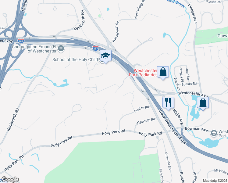 map of restaurants, bars, coffee shops, grocery stores, and more near 7 Rockledge Road in Rye