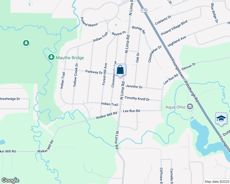 map of restaurants, bars, coffee shops, grocery stores, and more near 7563 Clovermeade Avenue in Youngstown