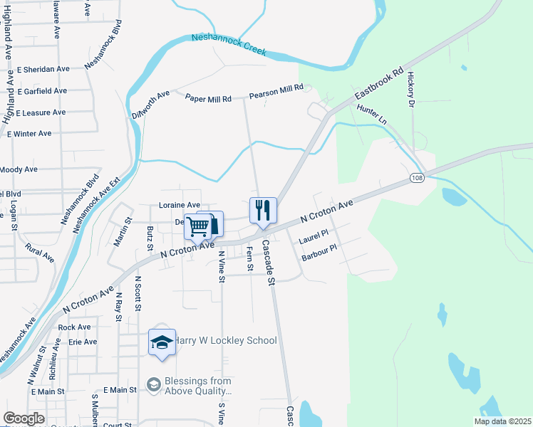map of restaurants, bars, coffee shops, grocery stores, and more near 1207 Eastbrook Road in New Castle