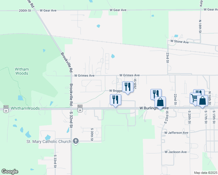 map of restaurants, bars, coffee shops, grocery stores, and more near 2601-2677 West Briggs Avenue in Fairfield