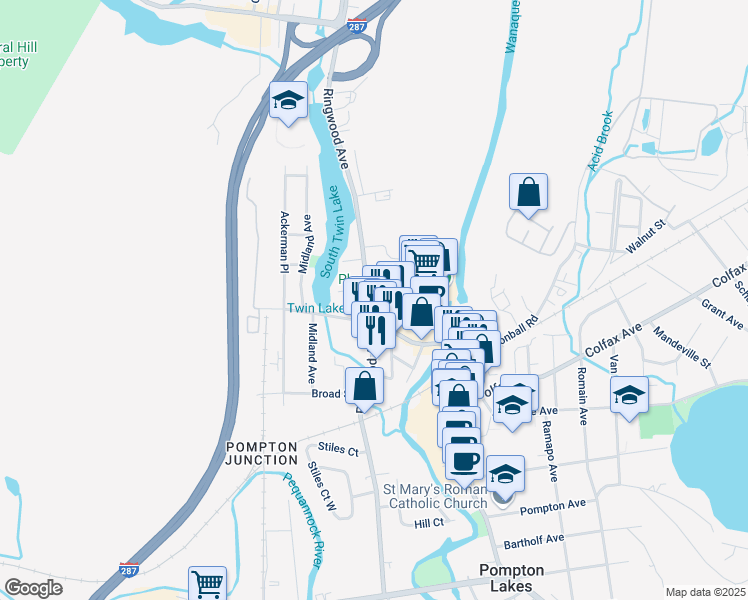 map of restaurants, bars, coffee shops, grocery stores, and more near 329 Ringwood Avenue in Pompton Lakes