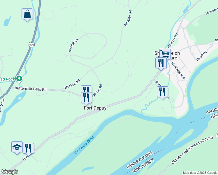 map of restaurants, bars, coffee shops, grocery stores, and more near 2 Ridgewood Dr in East Stroudsburg