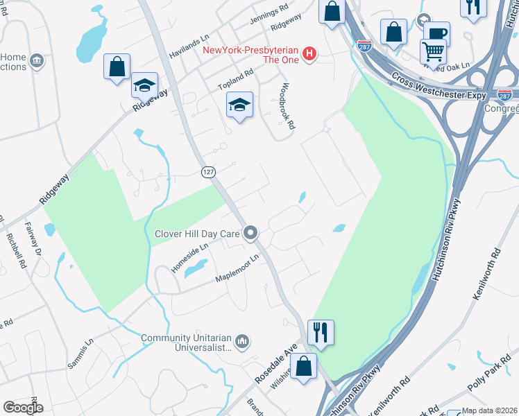 map of restaurants, bars, coffee shops, grocery stores, and more near 5 Sage Court in White Plains