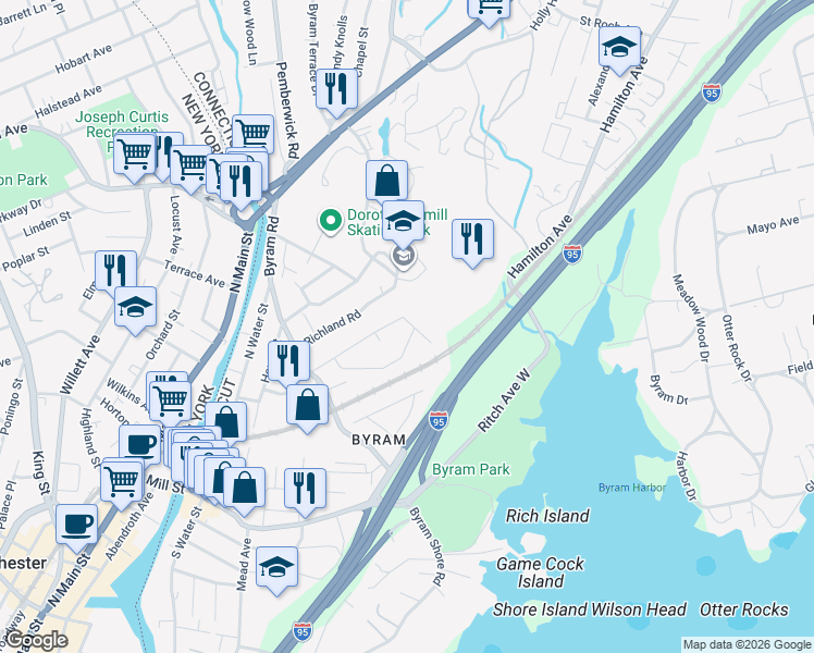 map of restaurants, bars, coffee shops, grocery stores, and more near 37 High Street in Greenwich