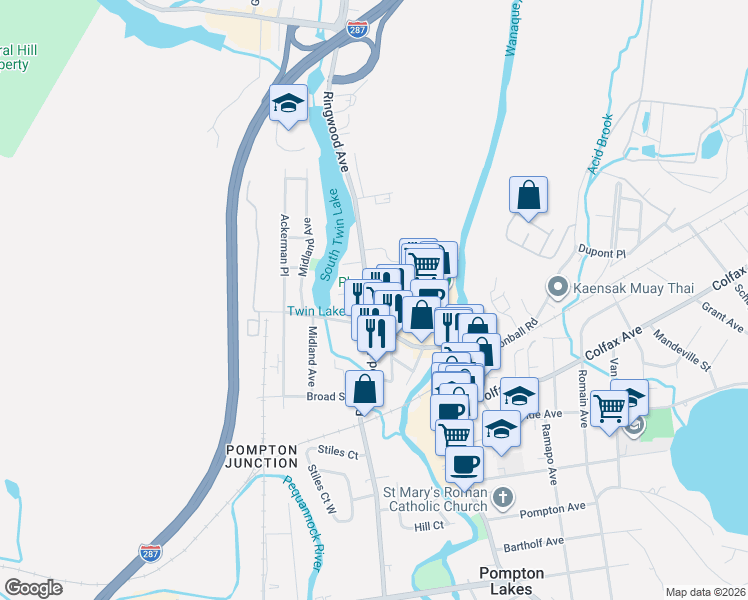 map of restaurants, bars, coffee shops, grocery stores, and more near 331 Ringwood Avenue in Pompton Lakes