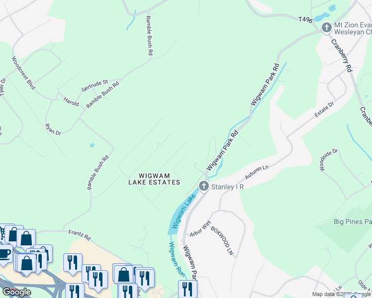 map of restaurants, bars, coffee shops, grocery stores, and more near 2763 Hedgerow Lane in Stroudsburg
