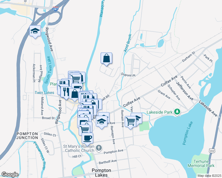 map of restaurants, bars, coffee shops, grocery stores, and more near 98 Cannonball Road in Pompton Lakes