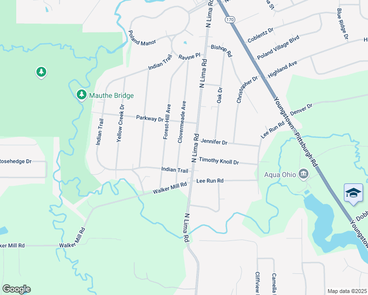 map of restaurants, bars, coffee shops, grocery stores, and more near 7563 Clovermeade Avenue in Youngstown