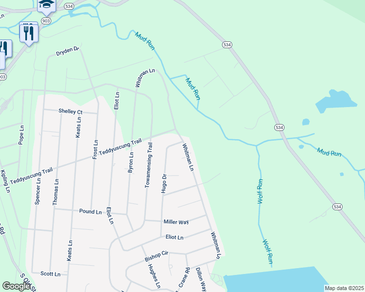 map of restaurants, bars, coffee shops, grocery stores, and more near in Towamensing Trails