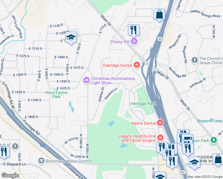 map of restaurants, bars, coffee shops, grocery stores, and more near 1366 Swinton Lane in Farmington