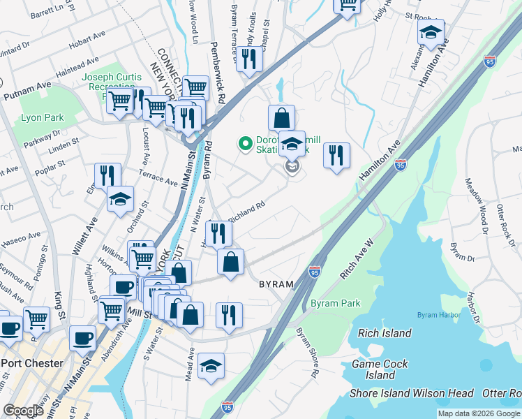 map of restaurants, bars, coffee shops, grocery stores, and more near 26 High Street in Greenwich