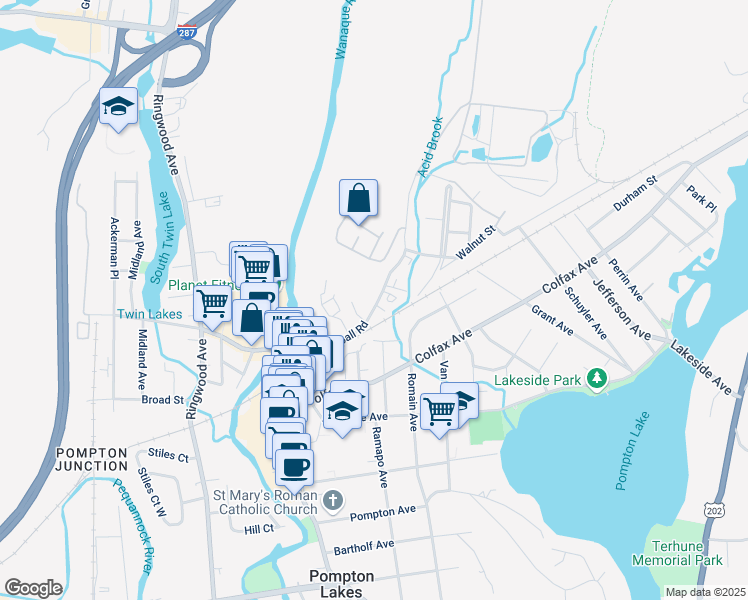 map of restaurants, bars, coffee shops, grocery stores, and more near 98 Cannonball Road in Pompton Lakes