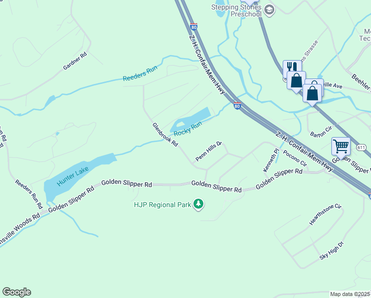 map of restaurants, bars, coffee shops, grocery stores, and more near 1244 Glenbrook Road in Monroe County