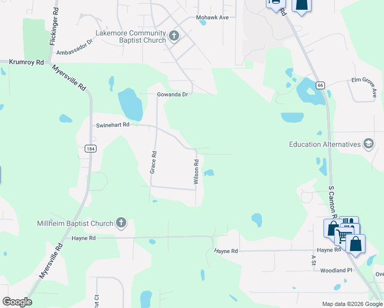 map of restaurants, bars, coffee shops, grocery stores, and more near 1703 Wilson Road in Akron