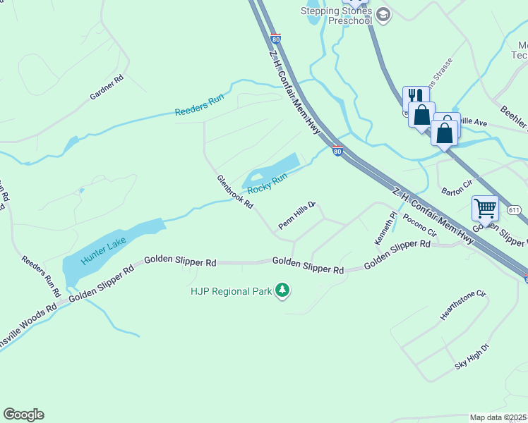 map of restaurants, bars, coffee shops, grocery stores, and more near 1244 Glenbrook Road in Monroe County