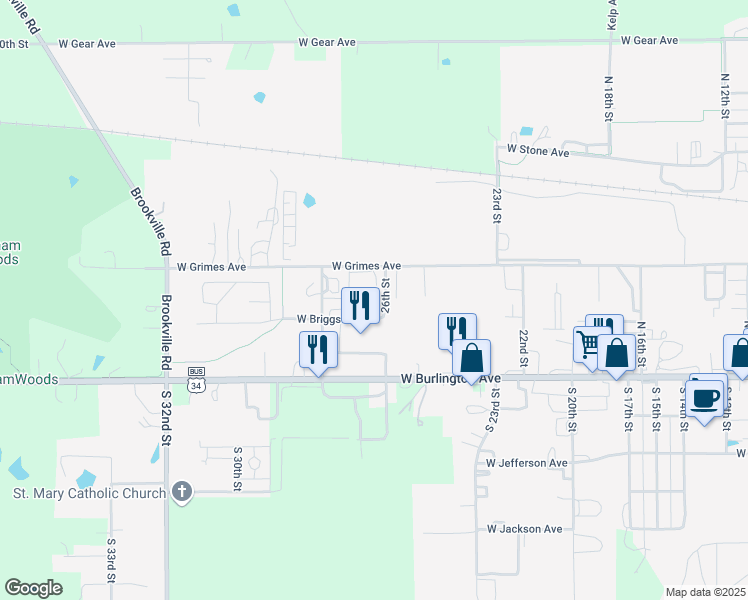 map of restaurants, bars, coffee shops, grocery stores, and more near 2601 West Briggs Avenue in Fairfield