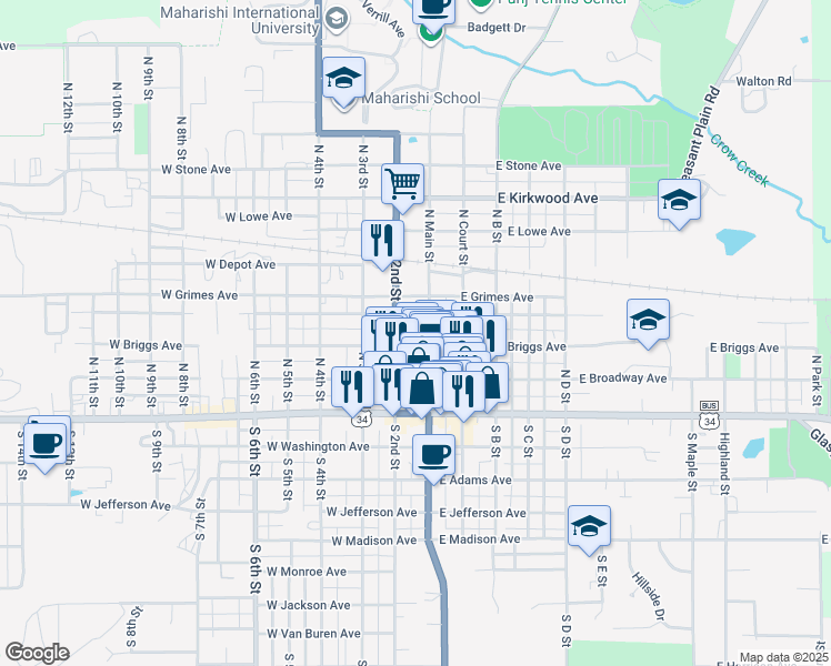 map of restaurants, bars, coffee shops, grocery stores, and more near 53 South Court Street in Fairfield