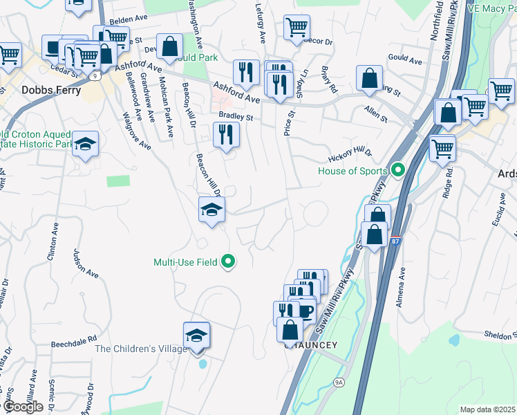 map of restaurants, bars, coffee shops, grocery stores, and more near 200 Beacon Hill Drive in Dobbs Ferry