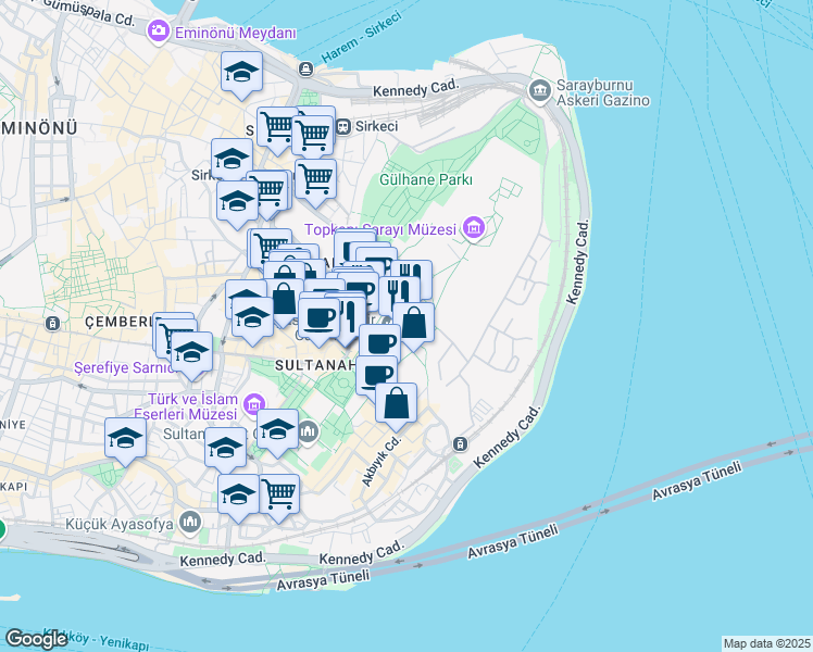 map of restaurants, bars, coffee shops, grocery stores, and more near 14 Soğuk Çeşme Sokak in Fatih