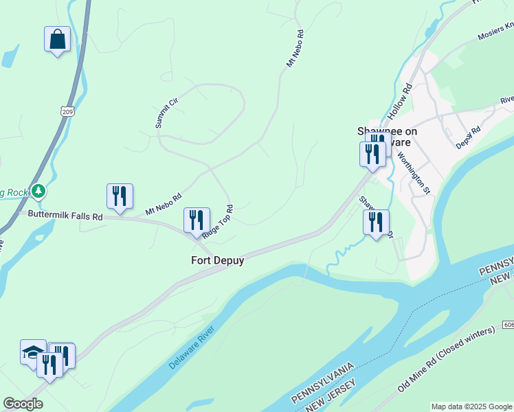 map of restaurants, bars, coffee shops, grocery stores, and more near 7 Ridgewood Drive in East Stroudsburg
