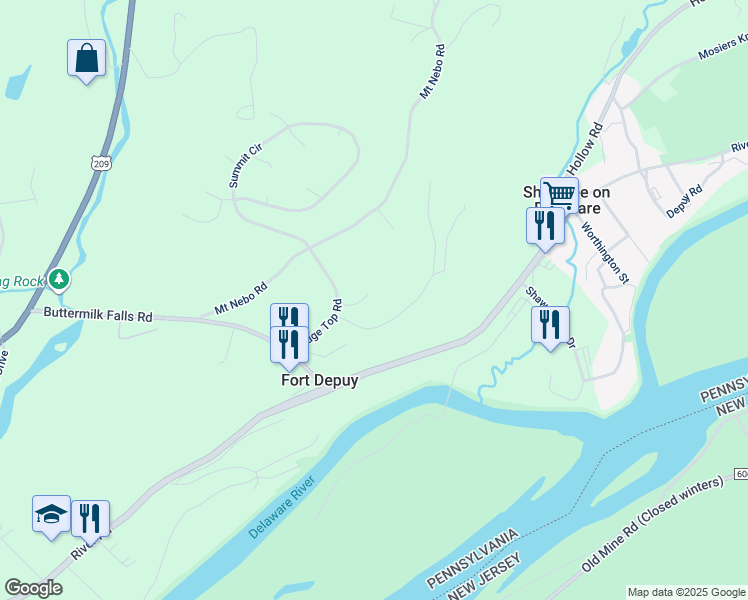 map of restaurants, bars, coffee shops, grocery stores, and more near 6 Ridgewood Drive in East Stroudsburg