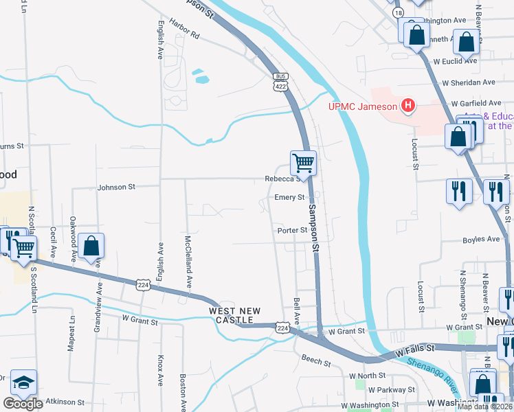 map of restaurants, bars, coffee shops, grocery stores, and more near 703 Harbor Street in New Castle