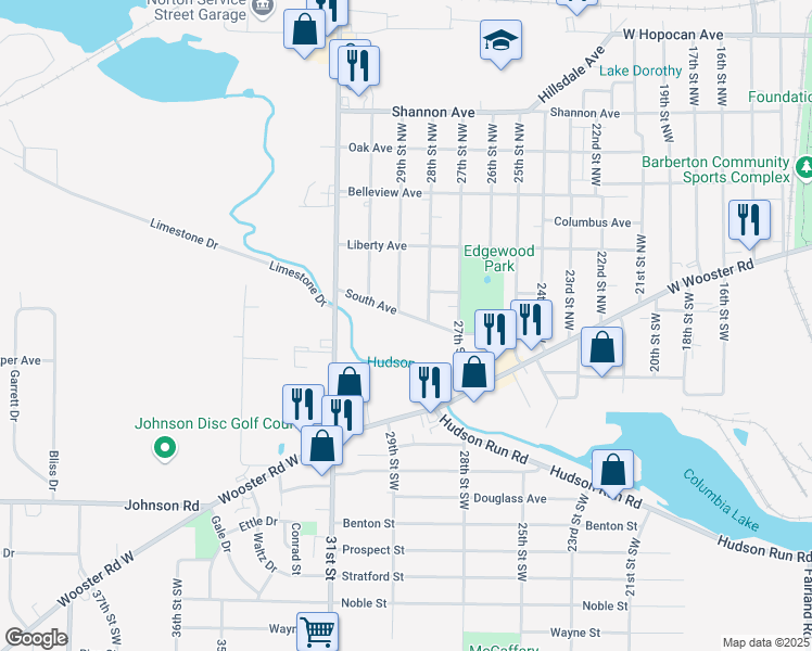map of restaurants, bars, coffee shops, grocery stores, and more near 1270 South Avenue in Barberton