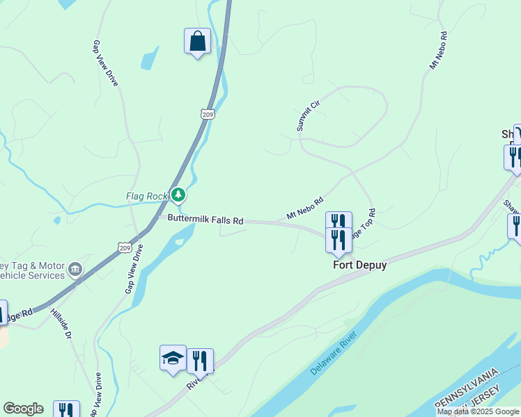 map of restaurants, bars, coffee shops, grocery stores, and more near 1175 Buttermilk Falls Road in East Stroudsburg