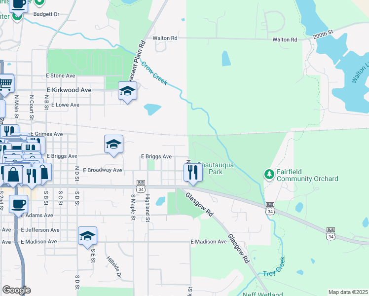 map of restaurants, bars, coffee shops, grocery stores, and more near 100-110 North Park Street in Fairfield