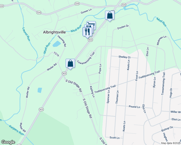 map of restaurants, bars, coffee shops, grocery stores, and more near 7 Yeats Court in Albrightsville