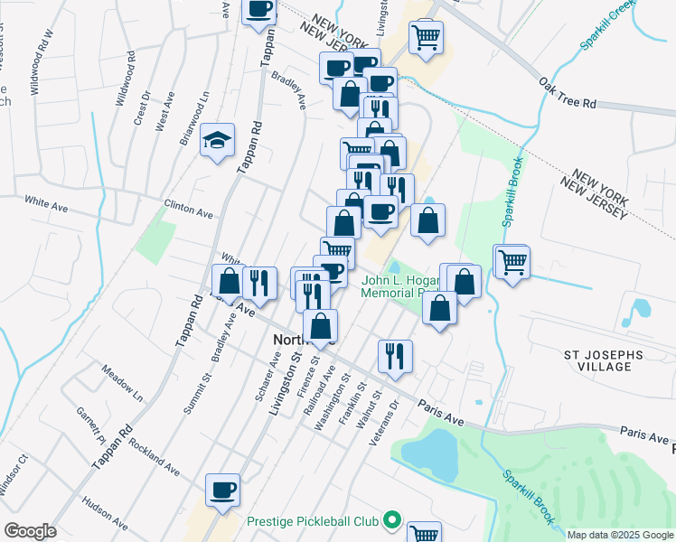 map of restaurants, bars, coffee shops, grocery stores, and more near 202 Willow Avenue in Northvale