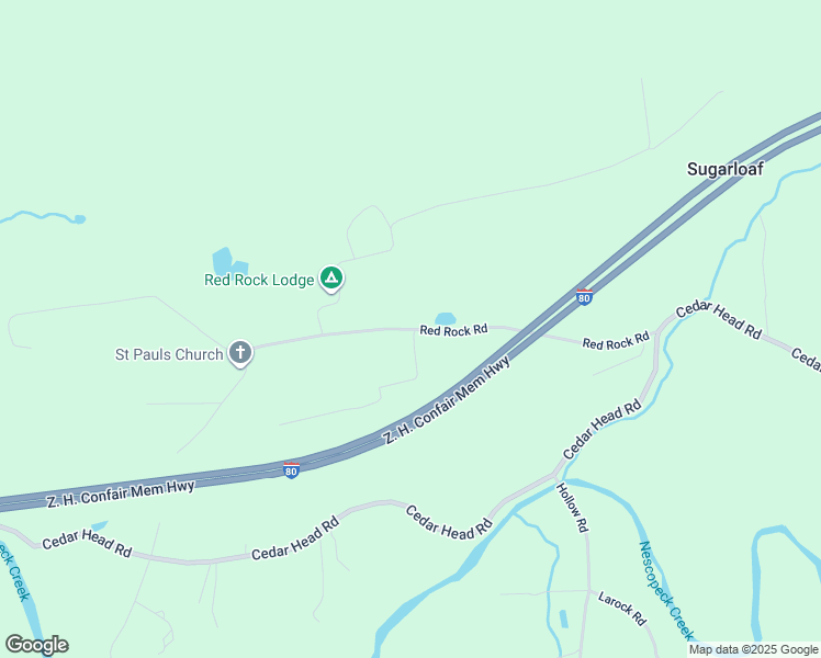 map of restaurants, bars, coffee shops, grocery stores, and more near Red Rock Road in Sugarloaf