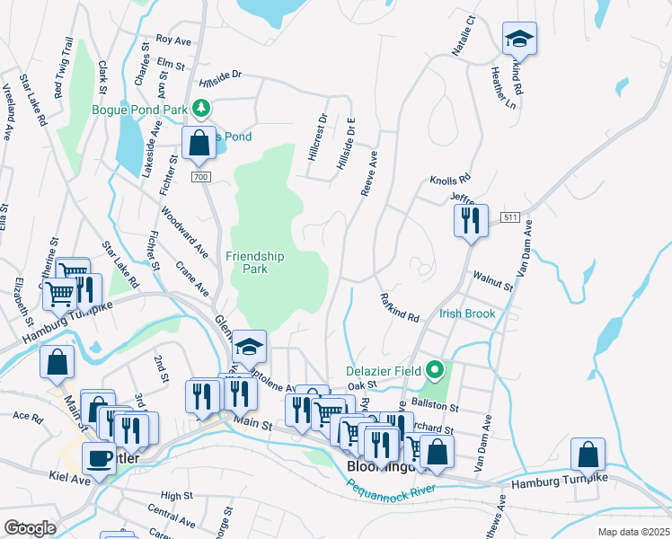 map of restaurants, bars, coffee shops, grocery stores, and more near 95 Reeve Avenue in Bloomingdale